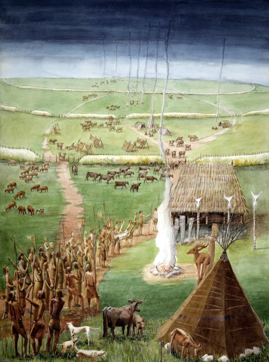 Windmill Hill, Avebury, Wiltshire (akvarel na papíře) od Judith Dobie