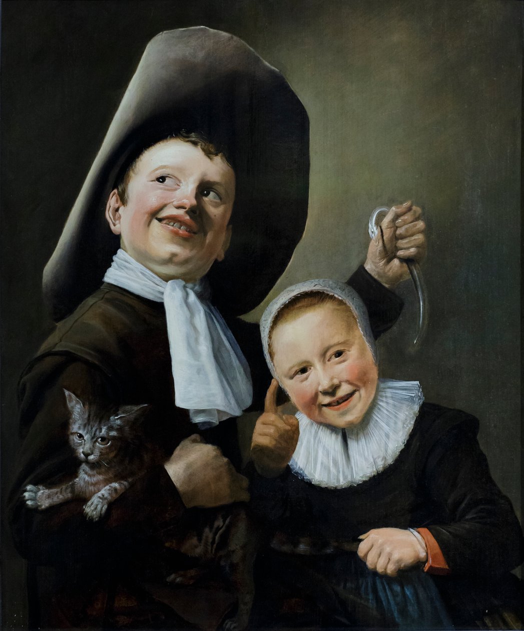 Chlapec a dívka s kočkou a úhořem, asi 1635 (olej na dubovém dřevě) od Judith Leyster