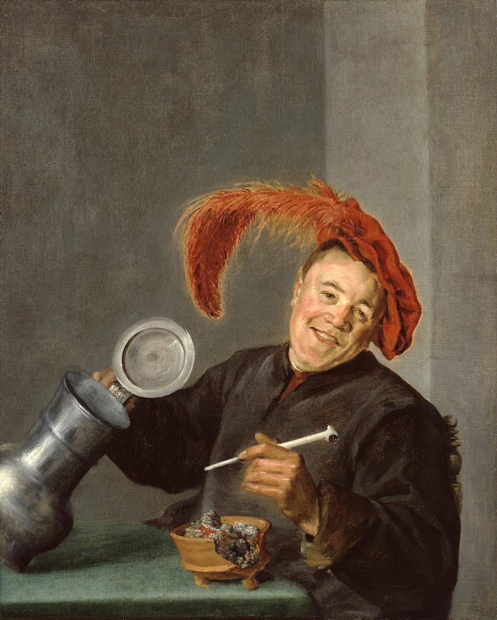 Veselý muž držící cínový džbán a dýmku od Judith Leyster