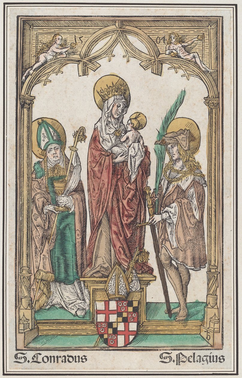 Panna s dítětem se svatým Konrádem a svatým Pelagiem od Jörg Breu the Elder