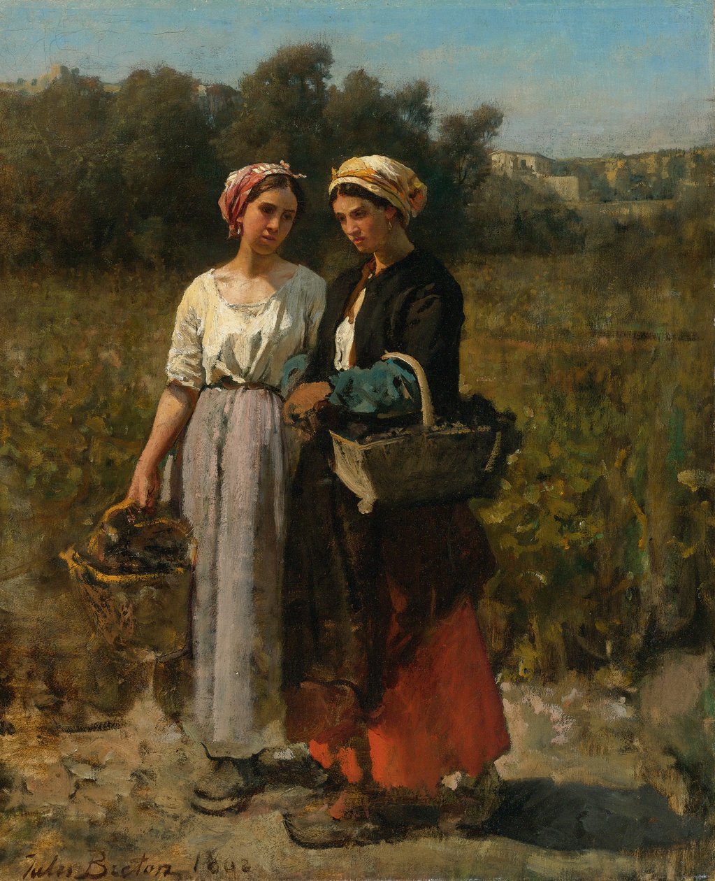 Dvě mladé ženy sklízející hrozny od Jules Breton