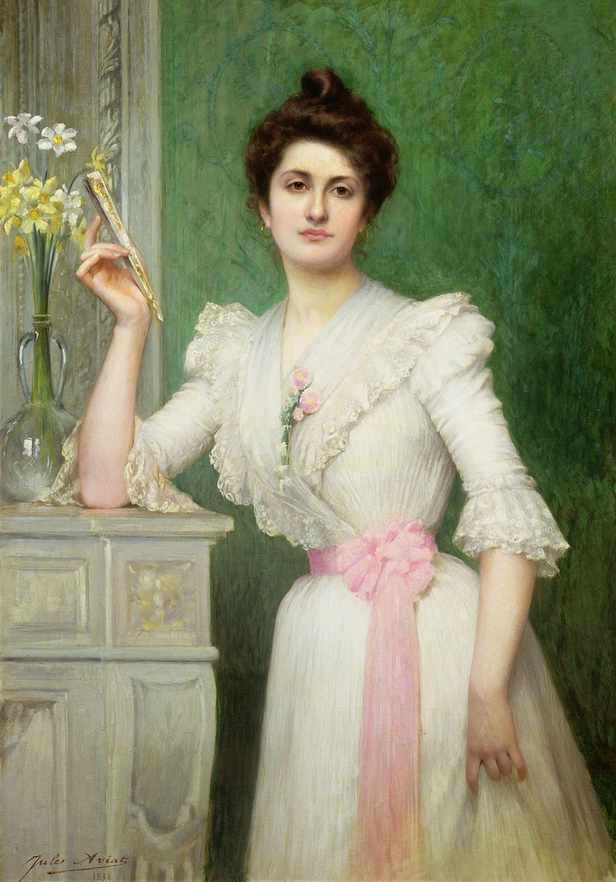 Portrét dámy s vějířem, 1898 od Jules Charles Aviat