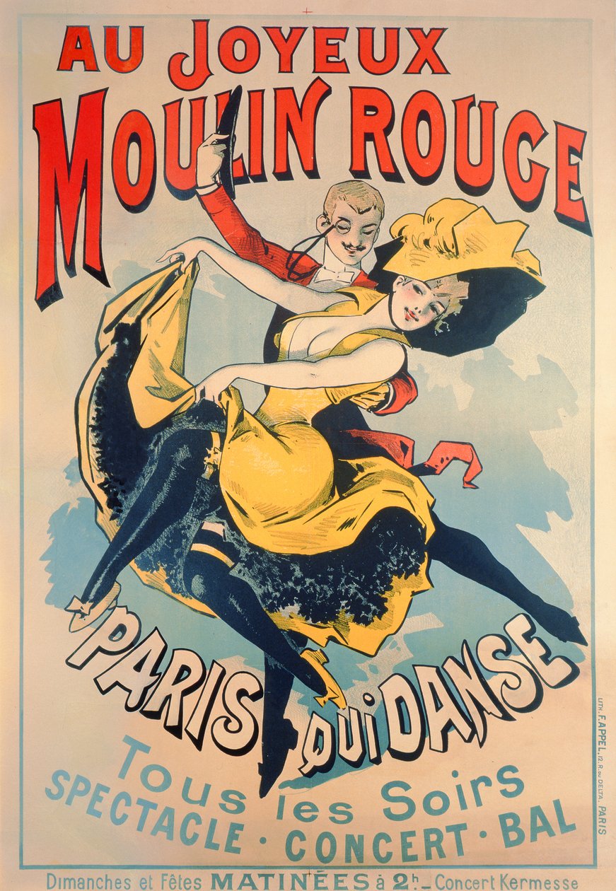 Pařížský tanec v Merry Moulin Rouge, kolem roku 1890 od Jules Cheret