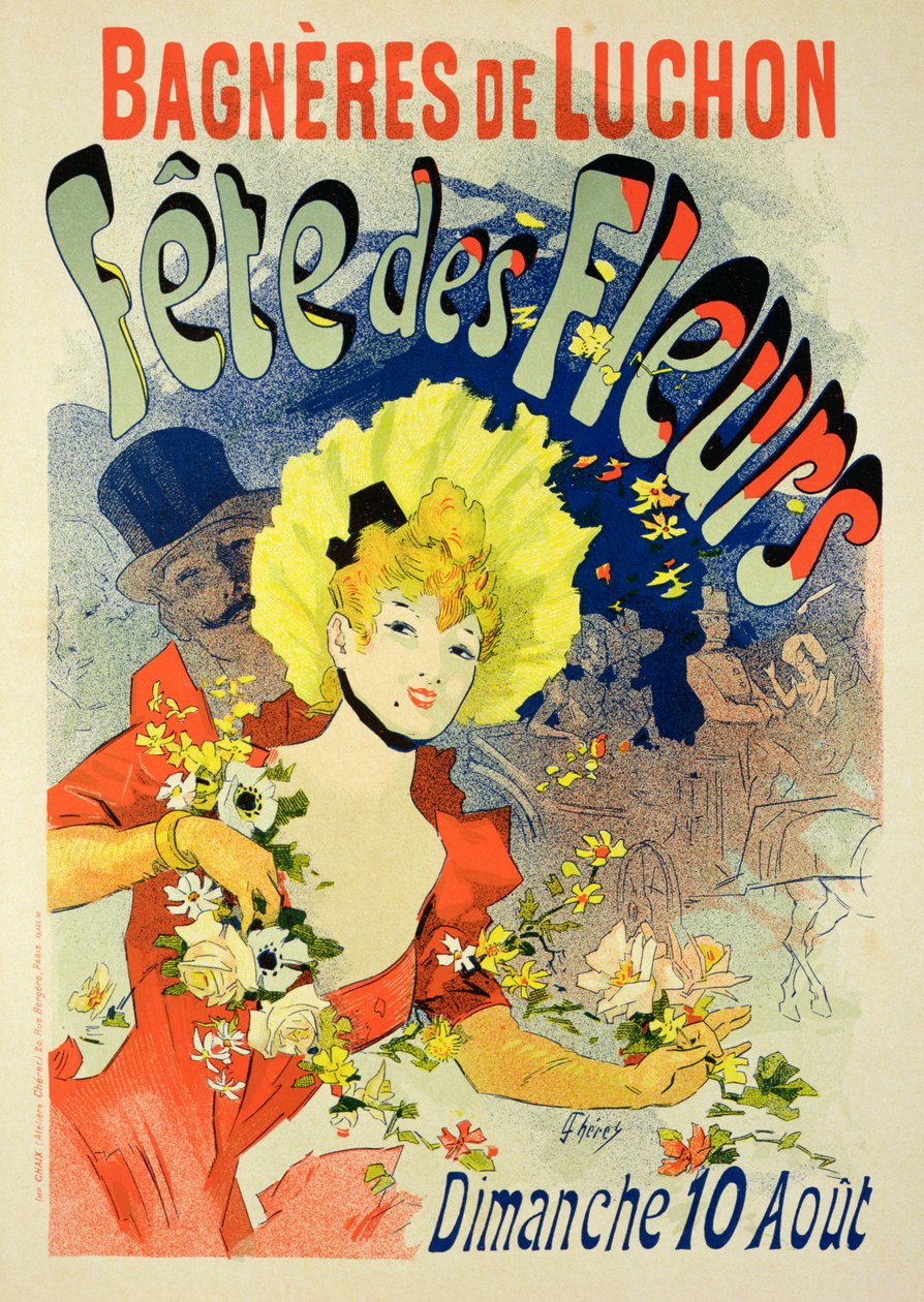 Reprodukce plakátu propagujícího květinový festival v Bagneres-de-Luchon, 1890 od Jules Cheret