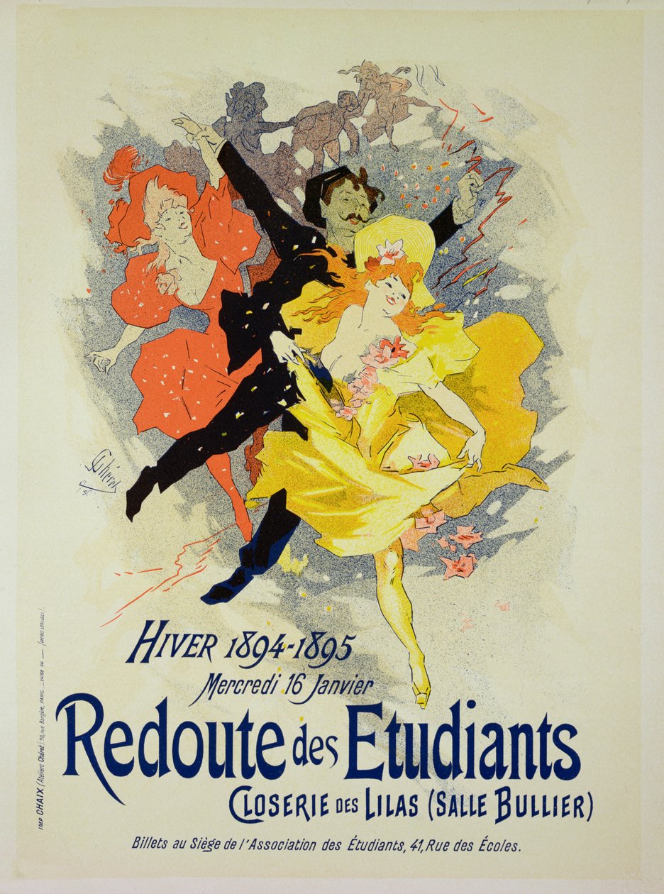 Reprodukce plakátu propagujícího „Studentský galavečer“ v Bullier Room, Closerie des Lilas, 1894 od Jules Cheret