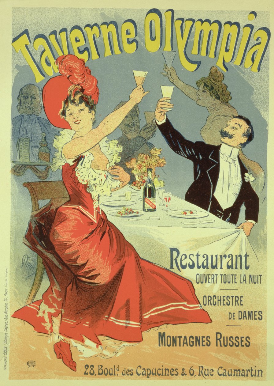 Reprodukce reklamního plakátu "Taverne Olympia", Paříž, 1899 od Jules Cheret