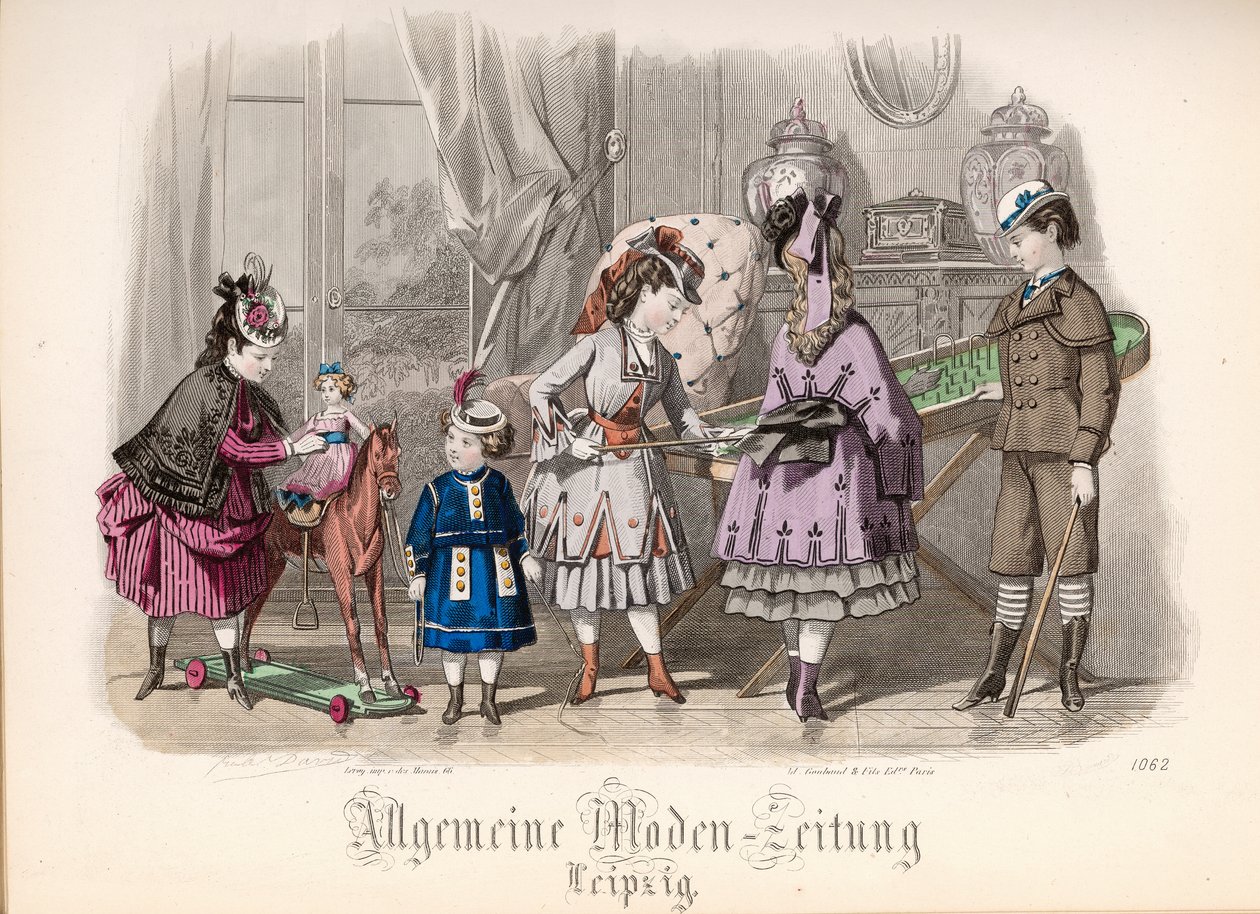 Děti při hře, módní deska z časopisu "Allgemeine Moden-Zeitung", Lipsko, 1872 od Jules David
