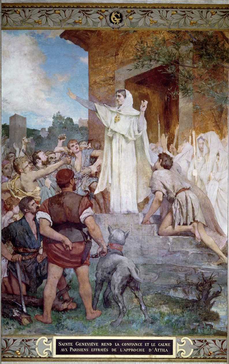 St. Genevieve Uklidnění Pařížanů na Attilově přístupu (asi 406-453) od Jules Elie Delaunay