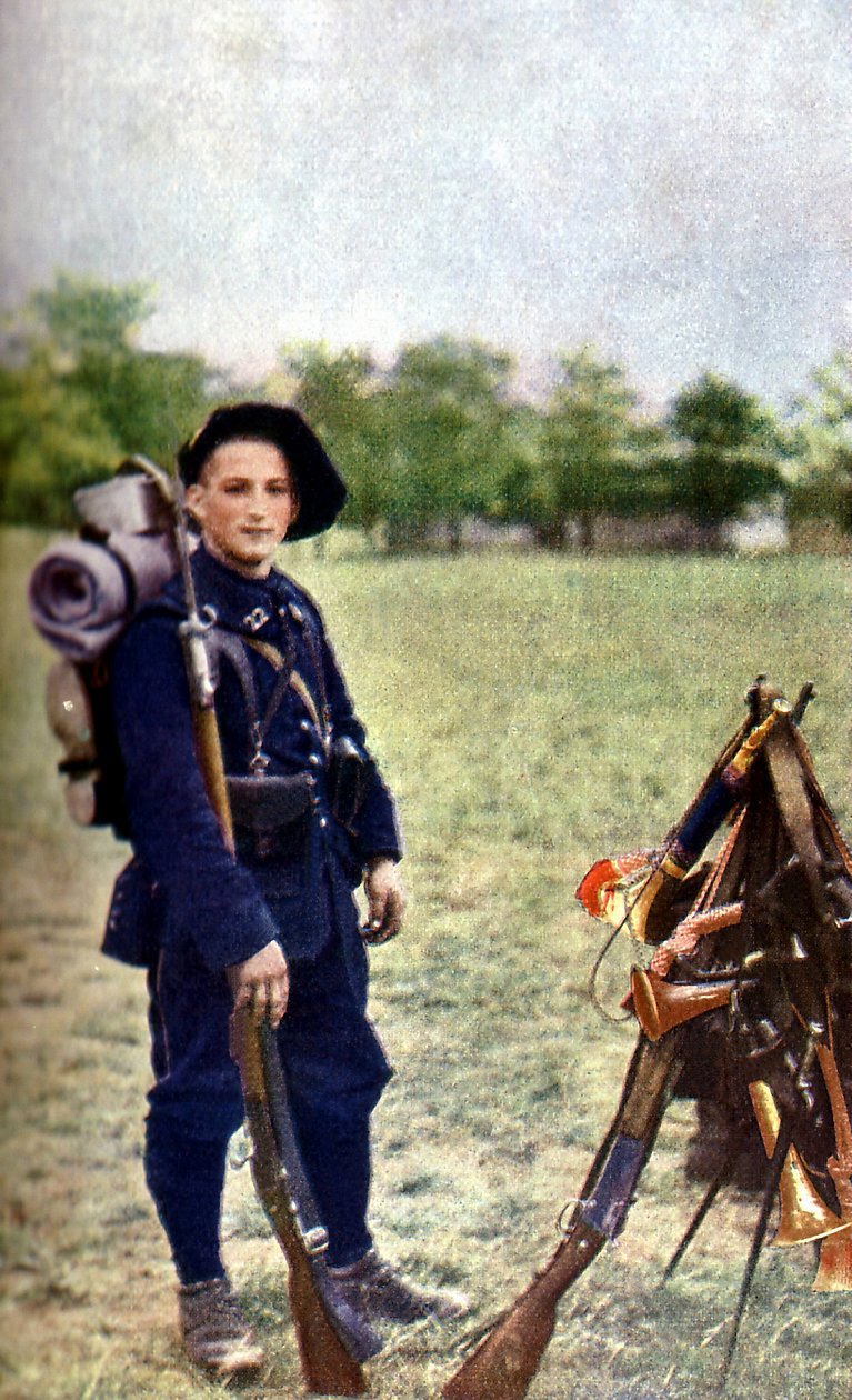Voják francouzských horských jednotek během bitvy na Marně východně od Paříže, září 1914 (autochrom) od Jules Gervais Courtellemont