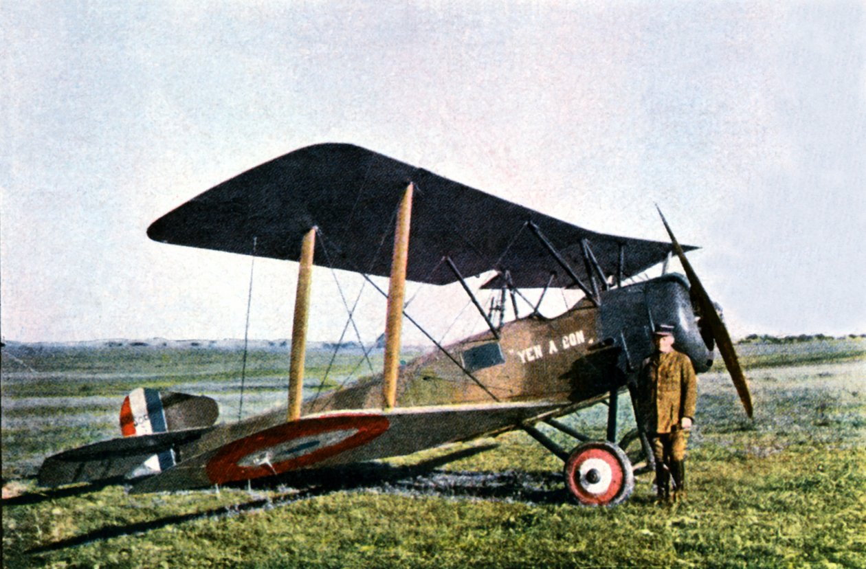 Stíhací letoun Yen A Bon, britský Sopwith pilotovaný poručíkem Pierrem Daucourtem, Verdun, 1916 (autochrom) od Jules Gervais Courtellemont