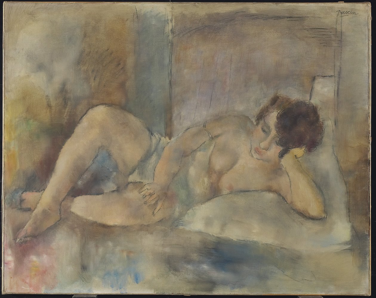 Ležící akt, cca 1920 (olej a grafit na plátně) od Jules Pascin