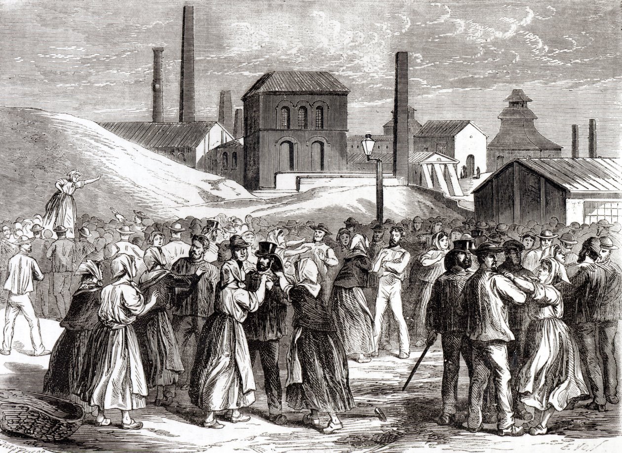 Ženy demonstrující v uhelném dole Le Creusot v dubnu 1870 od Jules Pelcoq