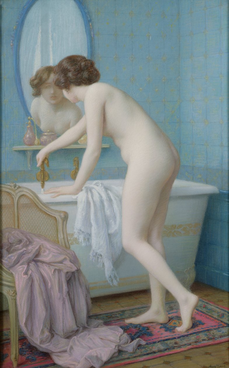 Mladá žena se připravuje na koupel (pastel na papíře) od Jules Scalbert