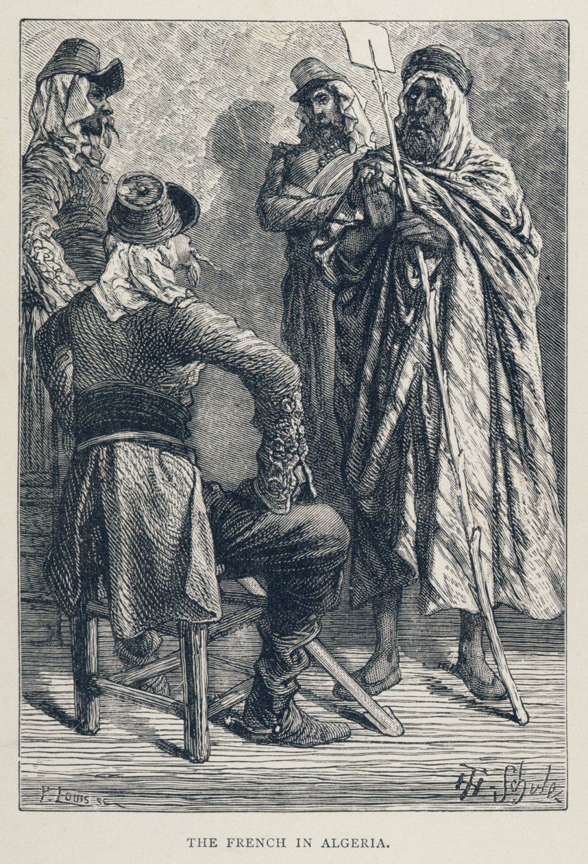 Francouzi v Alžírsku, vyryl P. Louis (19. století), z „Dějiny Francie“, Emile de Bonnechose, vydal Ward, Lock and Co, Londýn od Jules Theophile Schuler