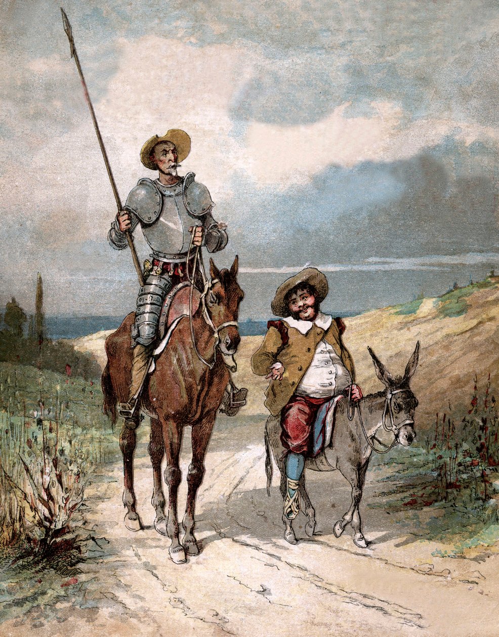 Don Quijote a Sancho Panza, ilustrace knihy Miguela de Cervantese „Historie Dona Quijota“, rytina podle Julese Davida od Jules (after) David