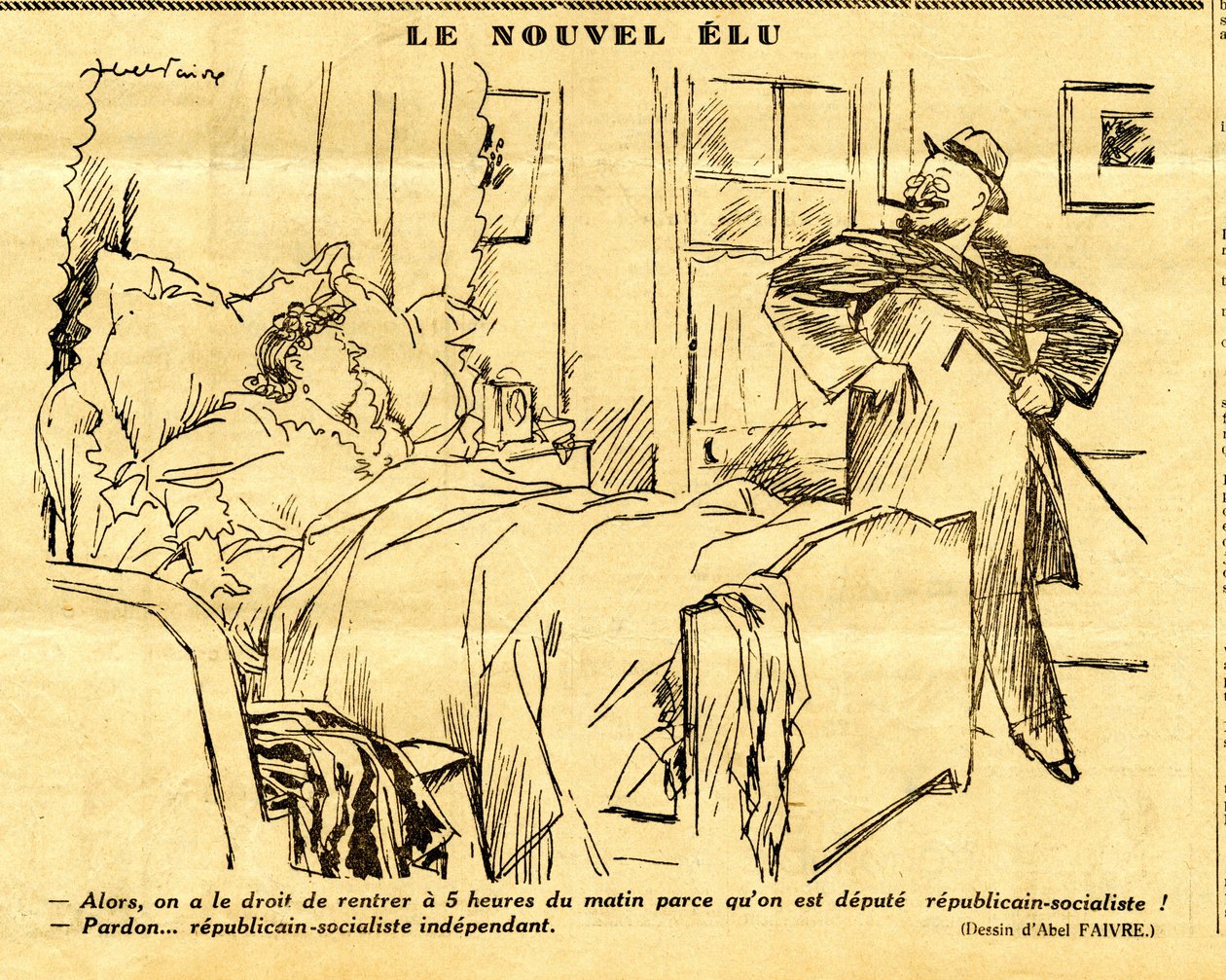 Upřímný, satirický v B&W od Jules Abel Faivre