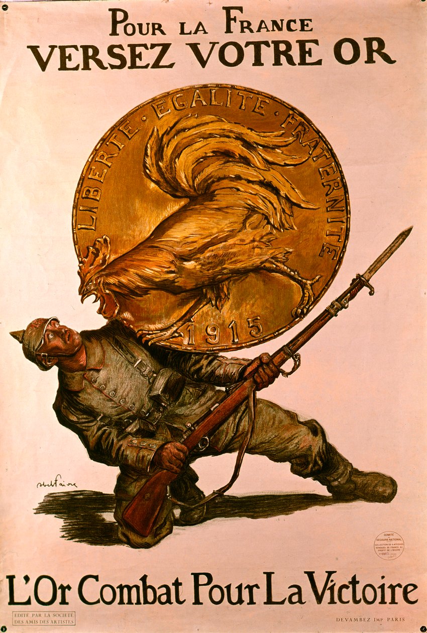 Francouzský plakát z první světové války vybízející lidi, aby ukládali peníze do bank na válečné úsilí, 1915 od Jules Abel Faivre