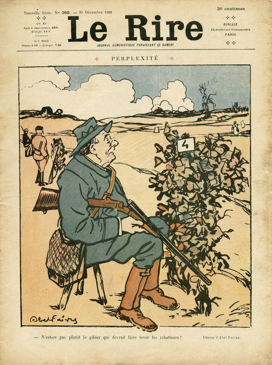 Ilustrace Abel Faivre (1867-1945) pro obálku Le Lire, 25/12/09 - Perplexit - Venkov, volný čas, lovec od Jules Abel Faivre