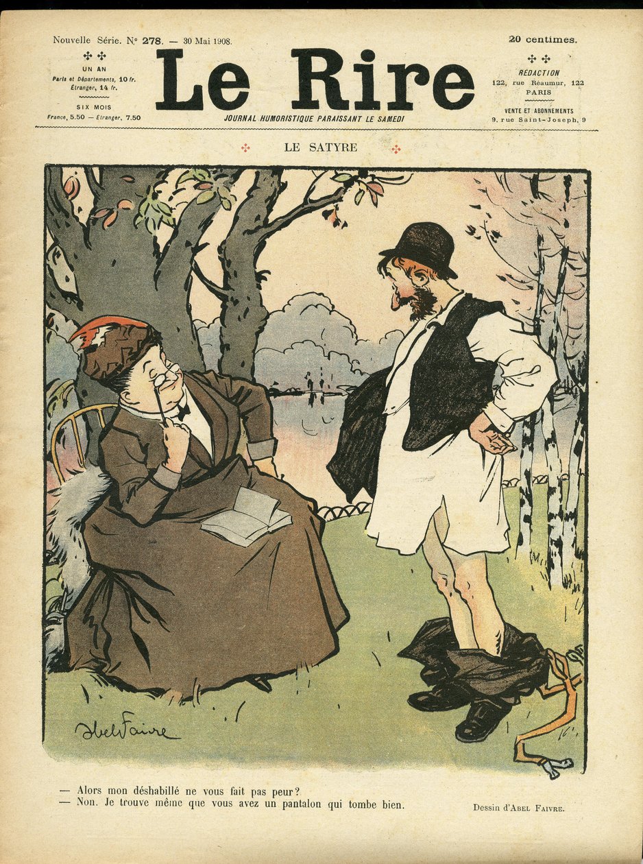 Ilustrace Abel Faivre (1867-1945) pro obálku Le Lire, 30/05/08 - The satyre - Nature Vegetation, Love, Fashion, Tree, Glassware od Jules Abel Faivre