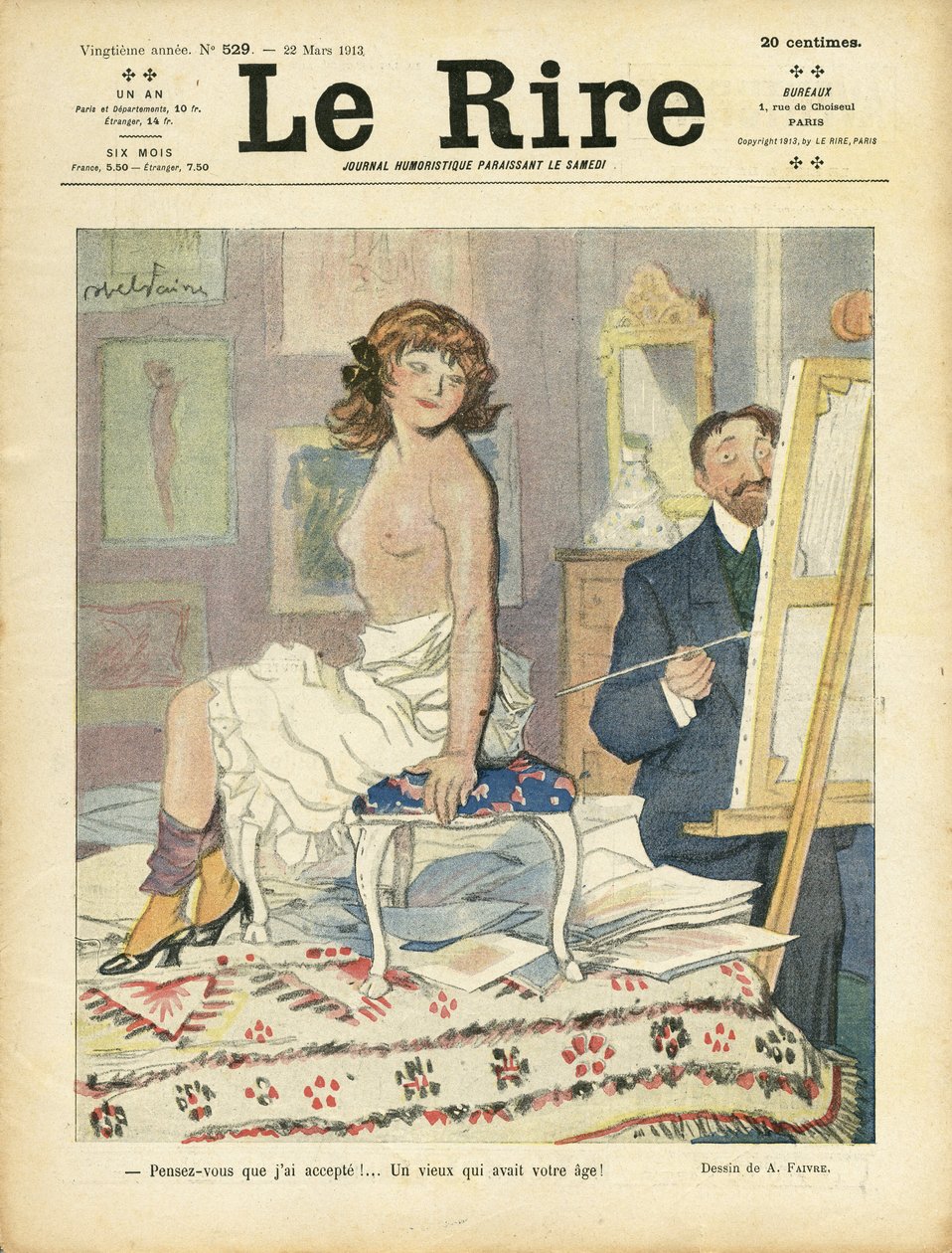 Ilustrace Abel Faivre (1867-1945) pro obálku Le Rire, 22/03/13 - Umění, Nudit - Malíři, modelka (která pózuje) od Jules Abel Faivre