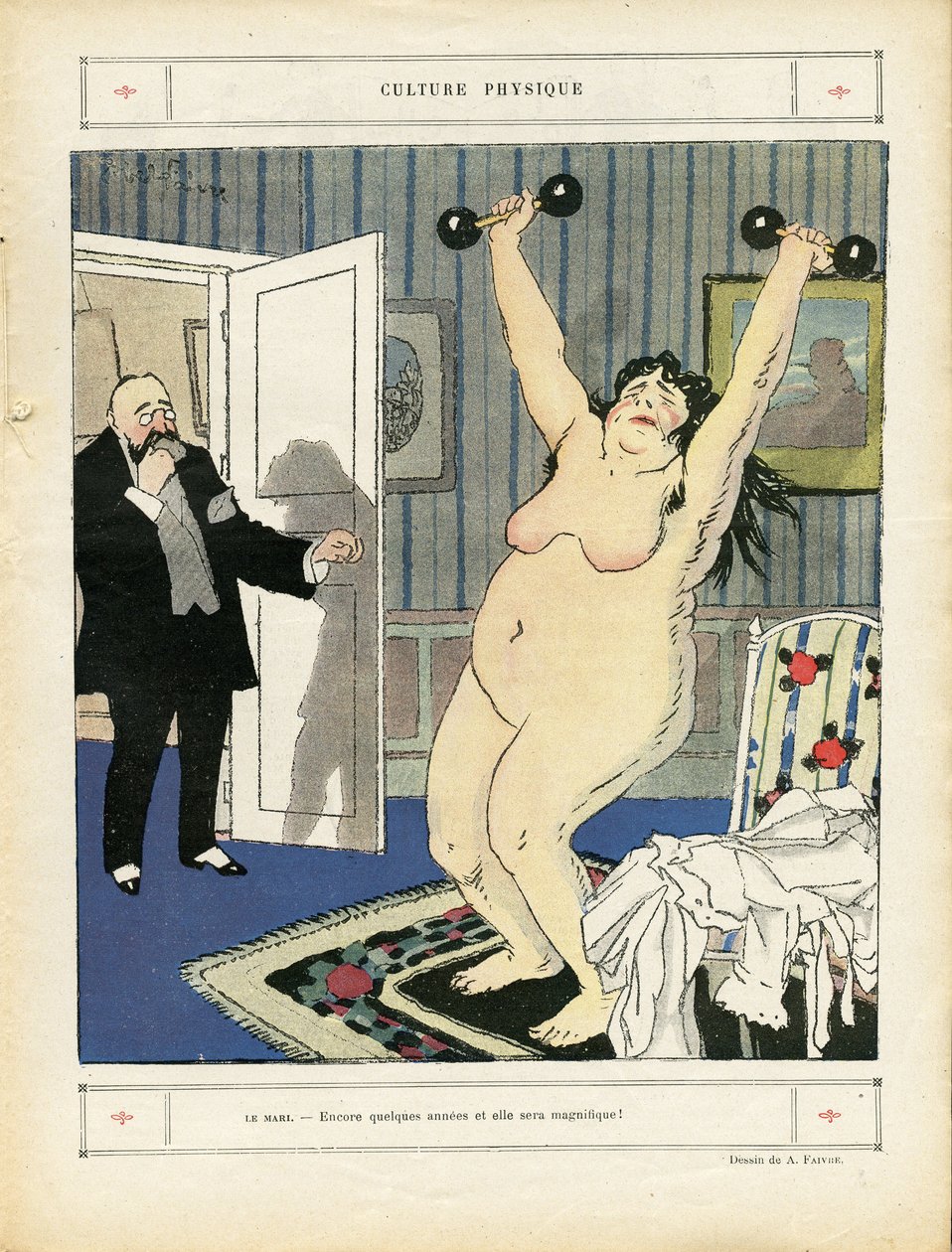 Ilustrace Abela Faivra (1867-1945) v Le Rire, 03.05.13 - Tělesná kultura - Sport, Obeite, Nahota - Ženy od Jules Abel Faivre