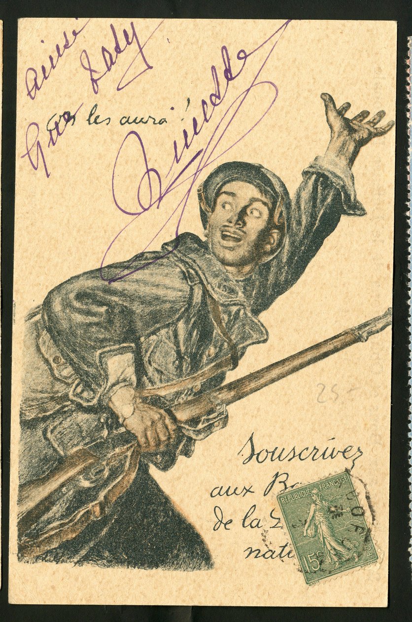 Pohlednice: Předplaťte si dluhopisy národní obrany - Válka 14-18, Bojovníci a symboly, Půjčka, Vlastenecké dny - Ilustrace Abel Faivre (1867-1945) od Jules Abel Faivre