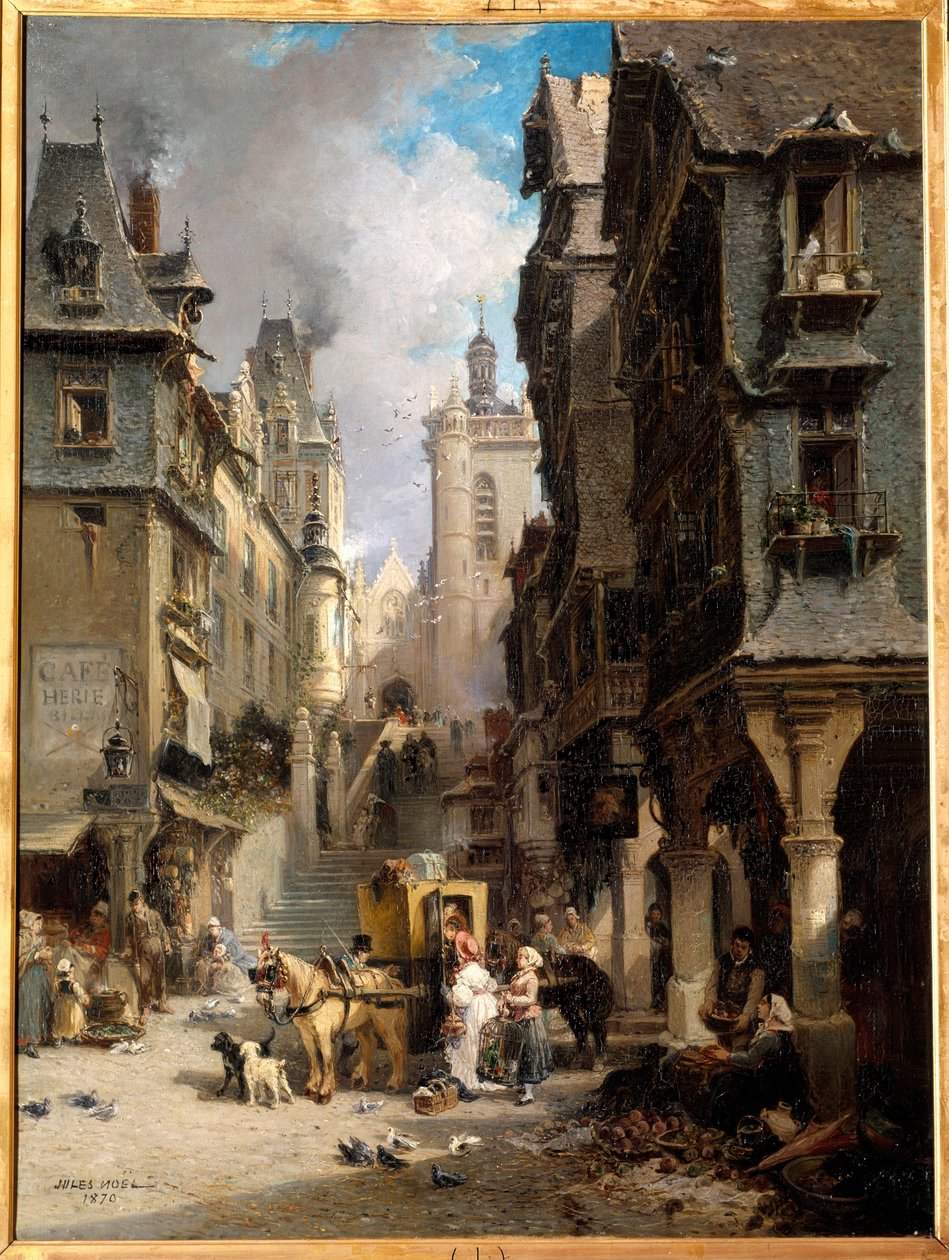 Rue de Morlaix v roce 1830 Obraz Julese Achille Noela (1815-1881) 1830 Quimper, Muzeum výtvarných umění od Jules Achille Noel