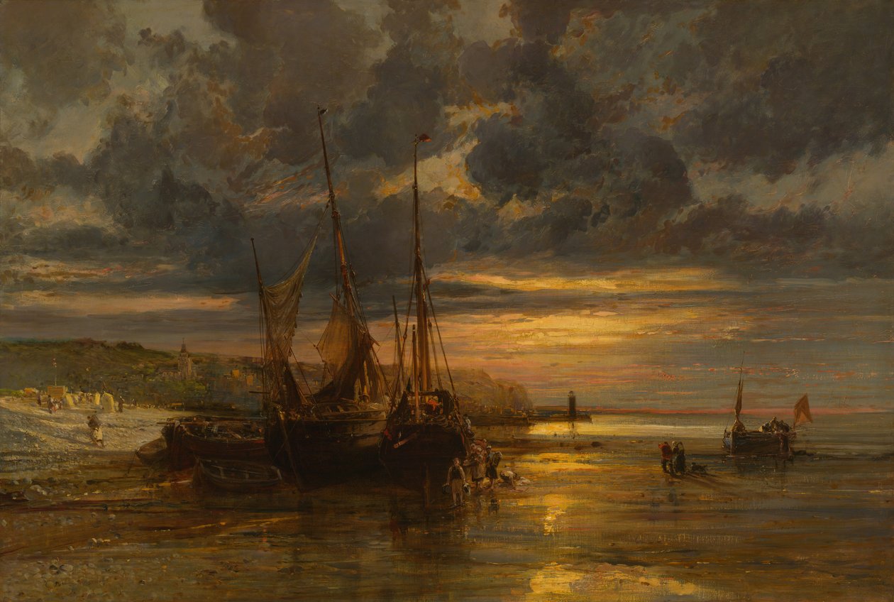 Plážové rybářské lodě, . od Jules Achille Noel