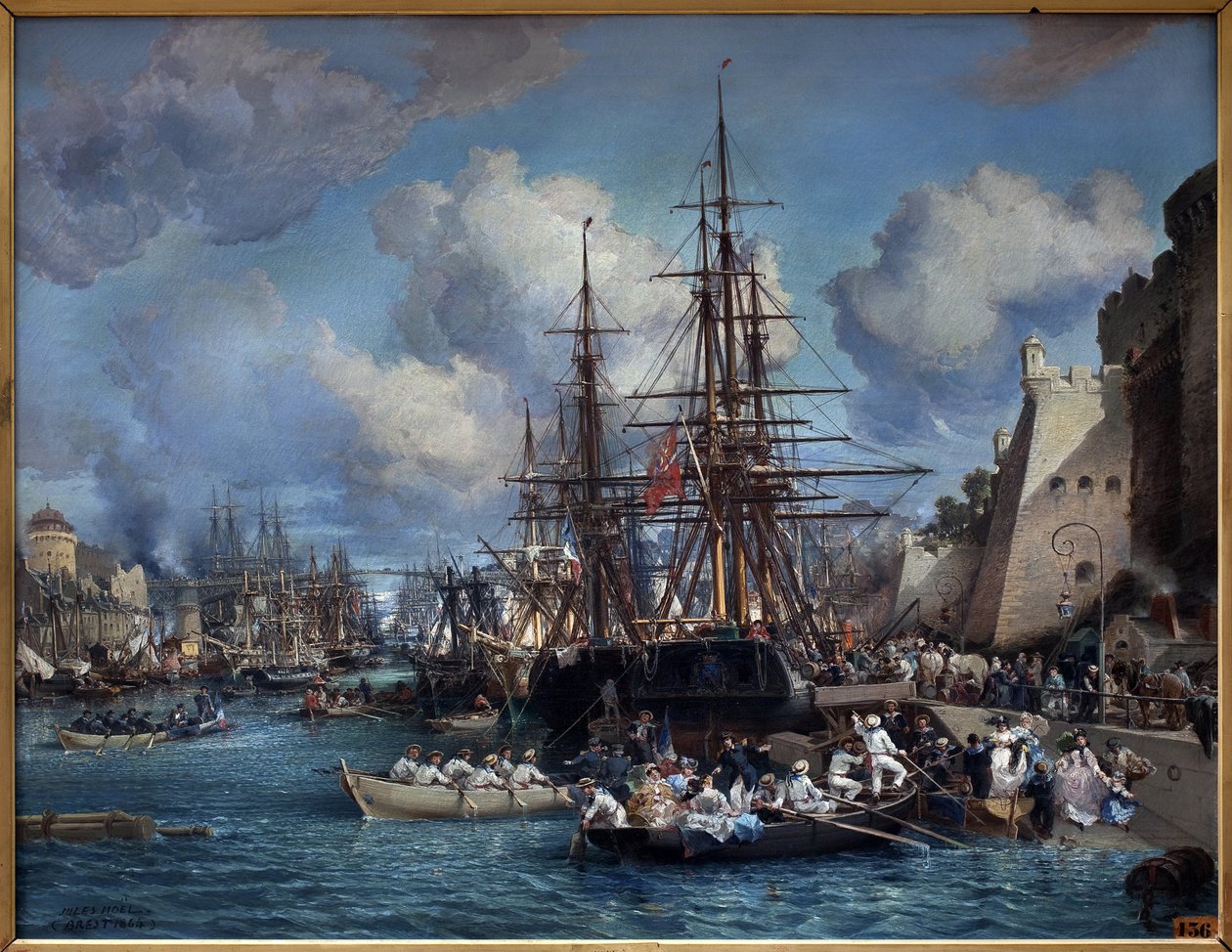 Přístav Brest (Francie) v roce 1864. Obraz Julese Noela (1815-1881). Olej na plátně od Jules Achille Noel