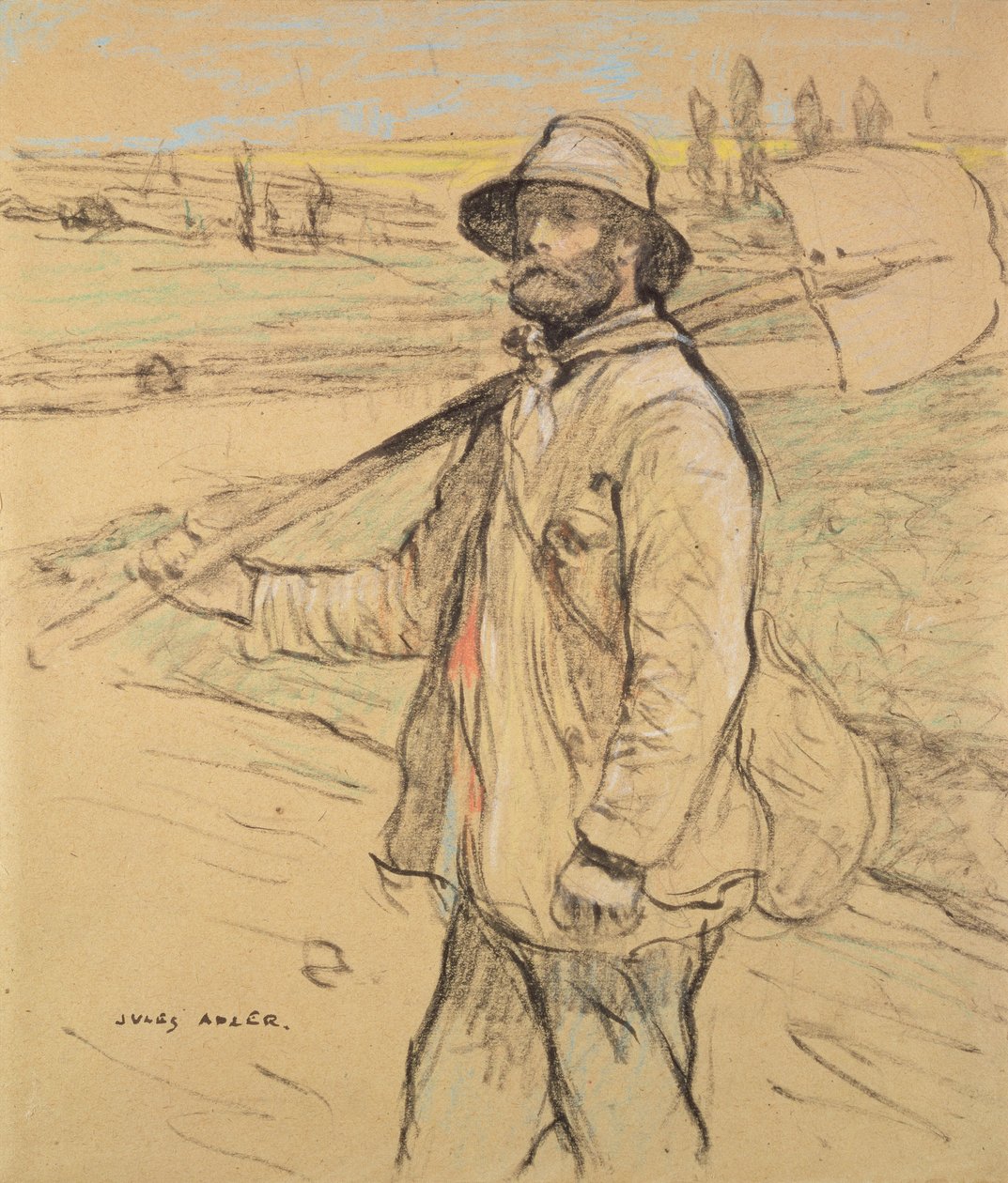 Dělník, kráčející doleva, s rýčem přes pravé rameno od Jules Adler