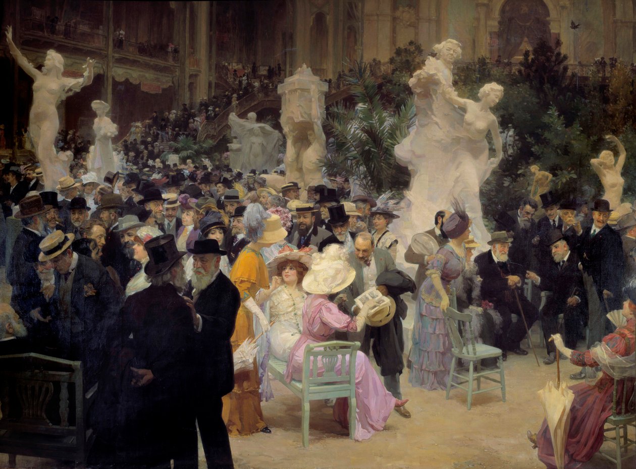 Belle epoque: „“ Pátek na Salon des artistes français““ Členové pařížské buržoazie se setkávají u příležitosti společenských akcí. Detail. Obraz Jules Alexandre Grun (1868-1934) 1911 Sun. 3,6x6,16 m Rouen, Musee des Beaux Arts od Jules Alexandre Gruen or Grun