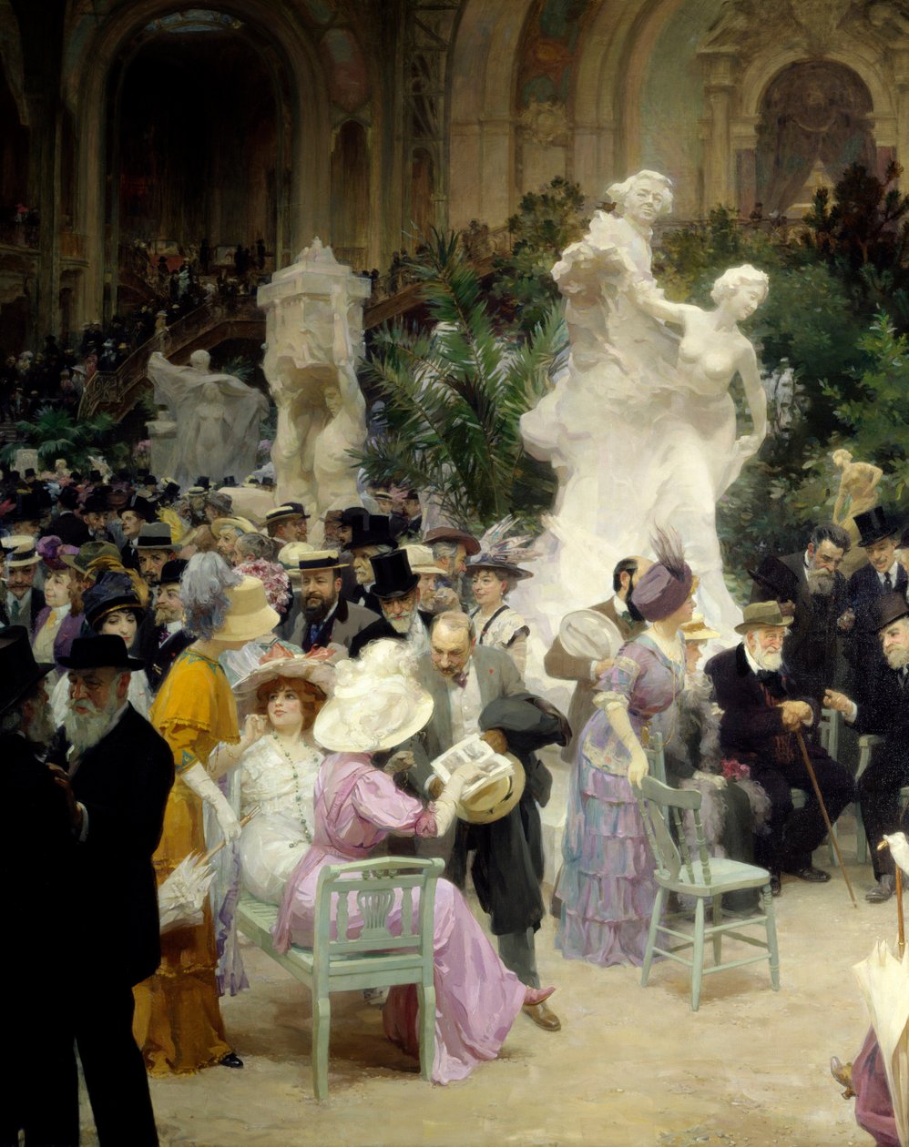 Belle epoque: „“ Pátek Salon des artistes francais“““ Mondanité během umělecké výstavy v Grand Palais v Paříži. Detail. Obraz Jules Alexandre Grun (1868-1934) 1911 Rouen. Muzeum výtvarných umění od Jules Alexandre Gruen or Grun