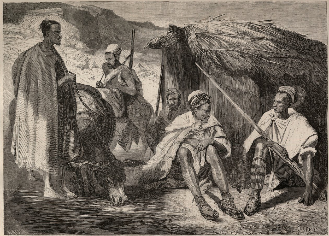 Kabylské kmeny v Alžírsku v roce 1857. Rytina podle kresby Julese Riga. Rytina v „Le Monde illustrious““ z roku 1857. Soukromá sbírka. od Jules Alfred Vincent (after) Rigo