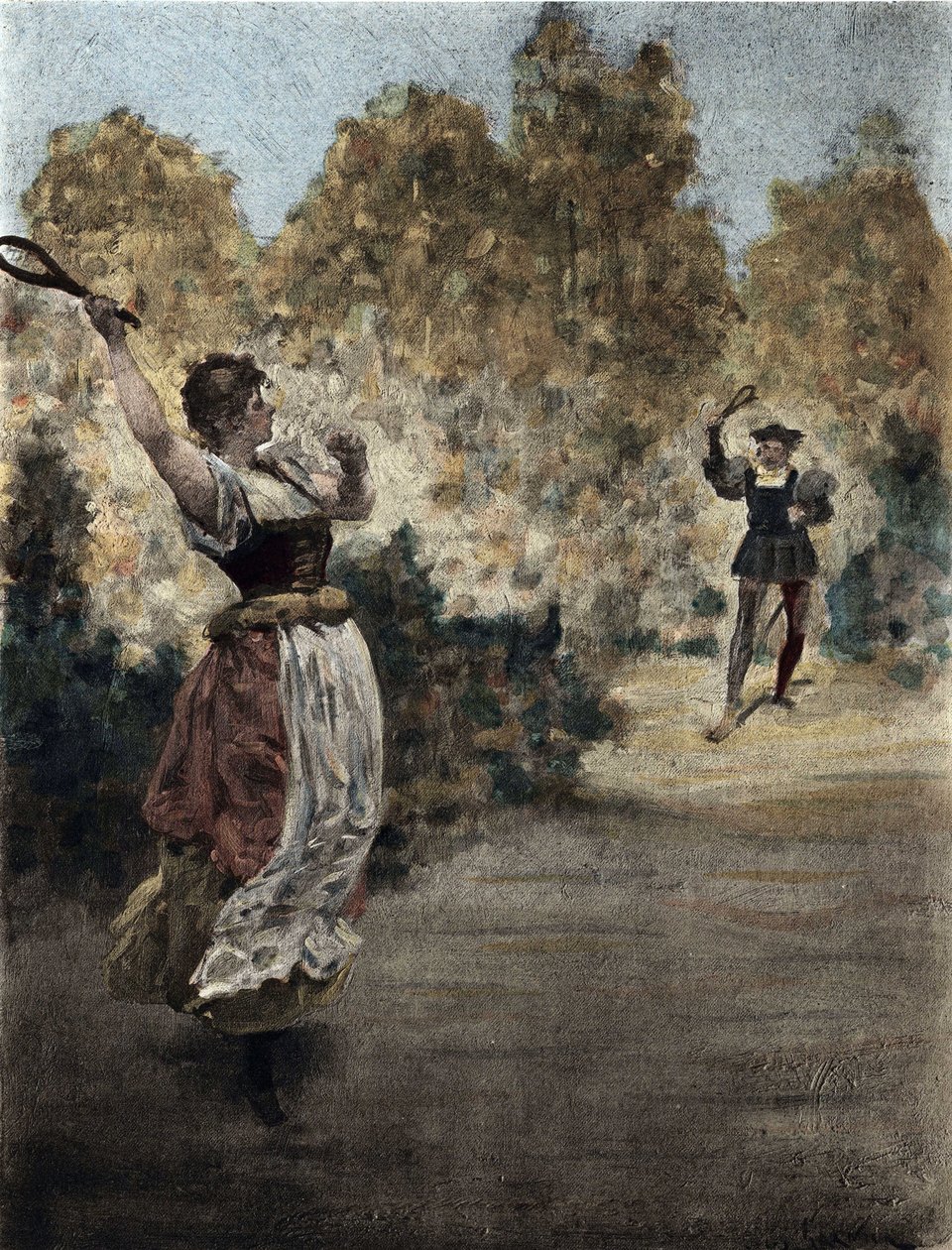 Muž a žena hrající griesche (řecky). Gargantua. ilustrace Jules Garnier. In "Rabelais et l