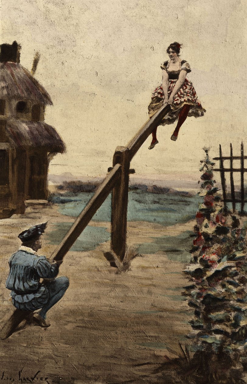 Muž a žena hrající na bacule (přepínač). Gargantua. ilustrace Jules Garnier. In "Rabelais et l