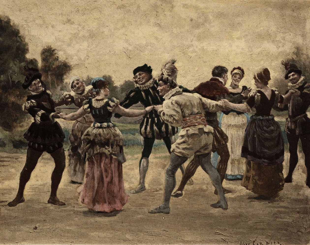 Muži a ženy hrající furon. Gargantua. ilustrace Jules Garnier. In "Rabelais et l