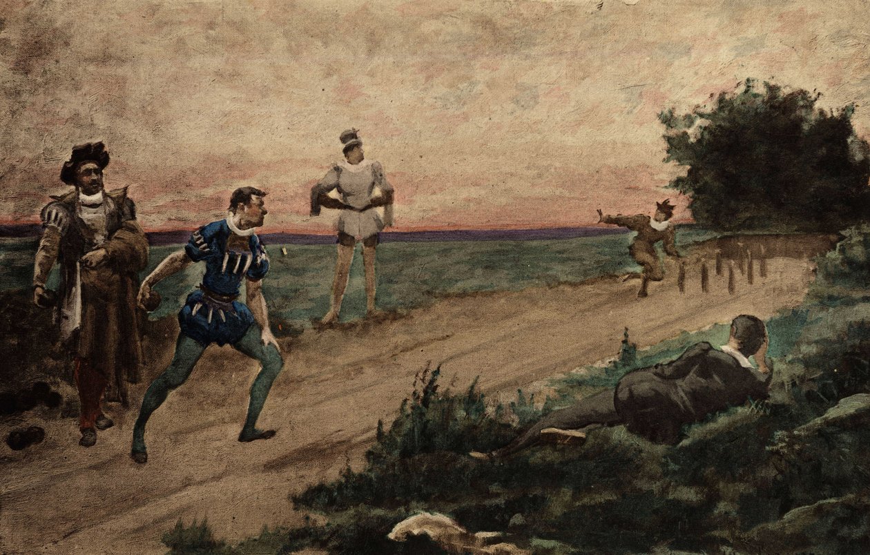 Muži hrající bowling. Gargantua. ilustrace Jules Garnier. In "Rabelais et l