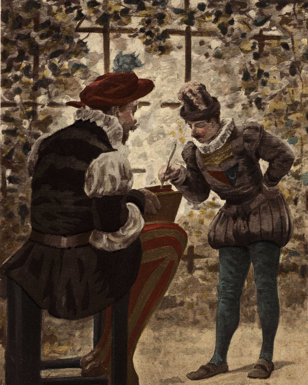Pantagruel s Vergiliovou knihou a Panurge. Pantagruel. ilustrace Jules Garnier. In "Rabelais et l