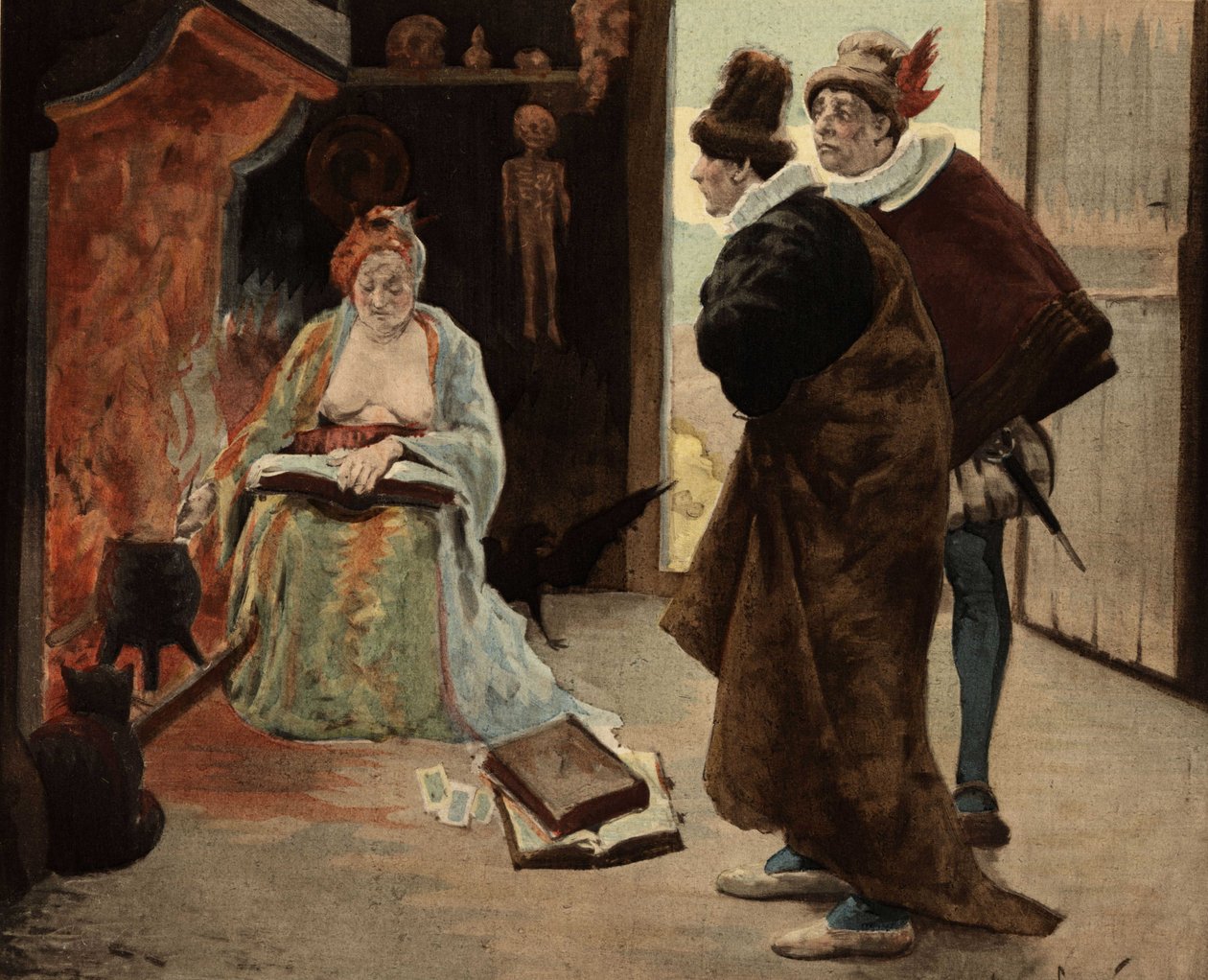 Panurge a Epistemon u staré Sibyly z Panzoustu. Pantagruel. ilustrace Jules Garnier. In "Rabelais et l