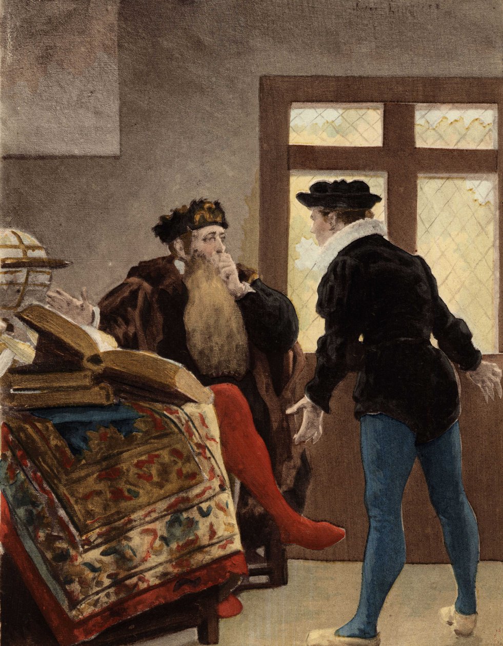 Filosof Trouillogan a Panurge diskutují o Panurgově manželství. Pantagruel. Ilustrace Jules Garnier. In "Rabelais et l