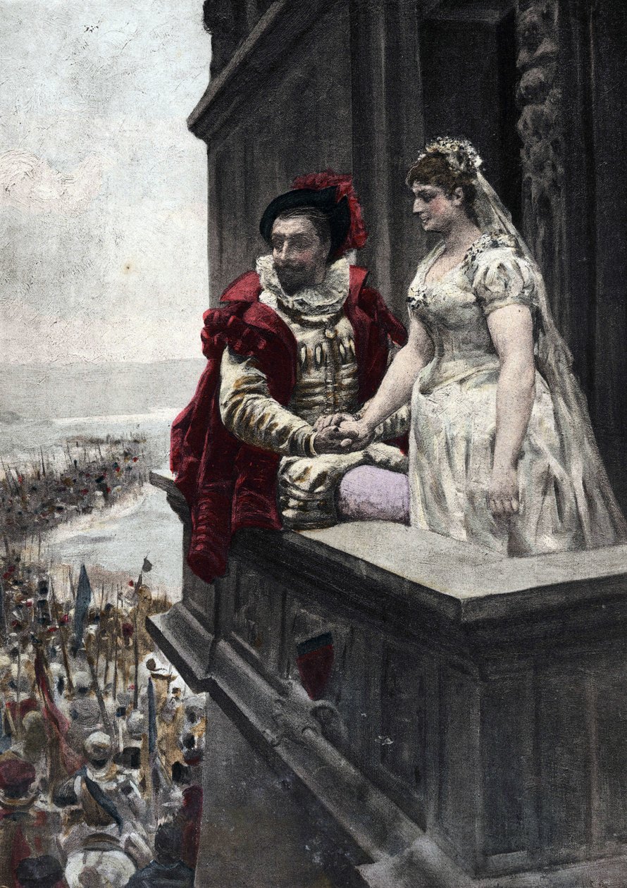 Mladí ženatí muži sledují vojáky odcházející do války. Pantagruel. ilustrace Jules Garnier. In "Rabelais et l