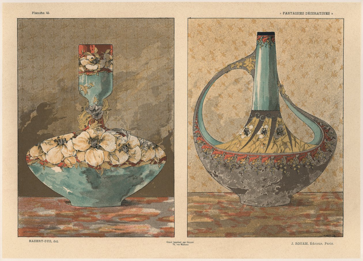 Vázy, deska 45 z knihy "Fantaisies decoratives", vyryl Gillot, vydal Jules Rouam, Librairie de l