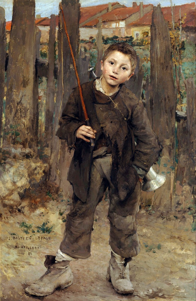 Pas Meche (Nic nedělám) Malý chlapec pracující s tažnými koňmi táhnoucími čluny obraz Julese Bastiena-Lepagea (Bastien Lepage) (1848-1884) - 1882 - Olej na plátně Rozměr 132,1 x 89,5 cm Skotská národní galerie, Edinburgh od Jules Bastien Lepage