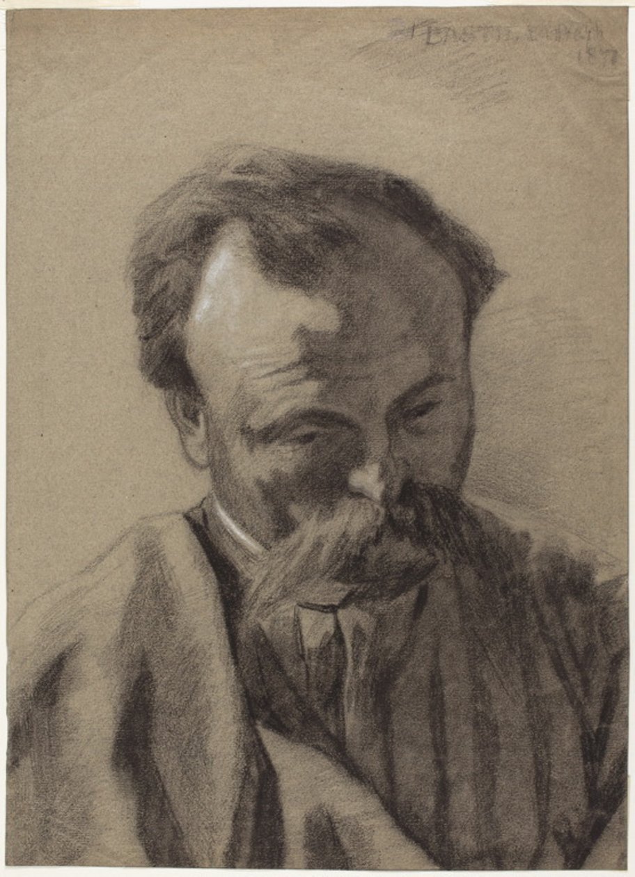 Autoportrét, asi 1877 (černá křída zvýrazněná bílou křídou, na šedém křídovém papíře) od Jules Bastien Lepage
