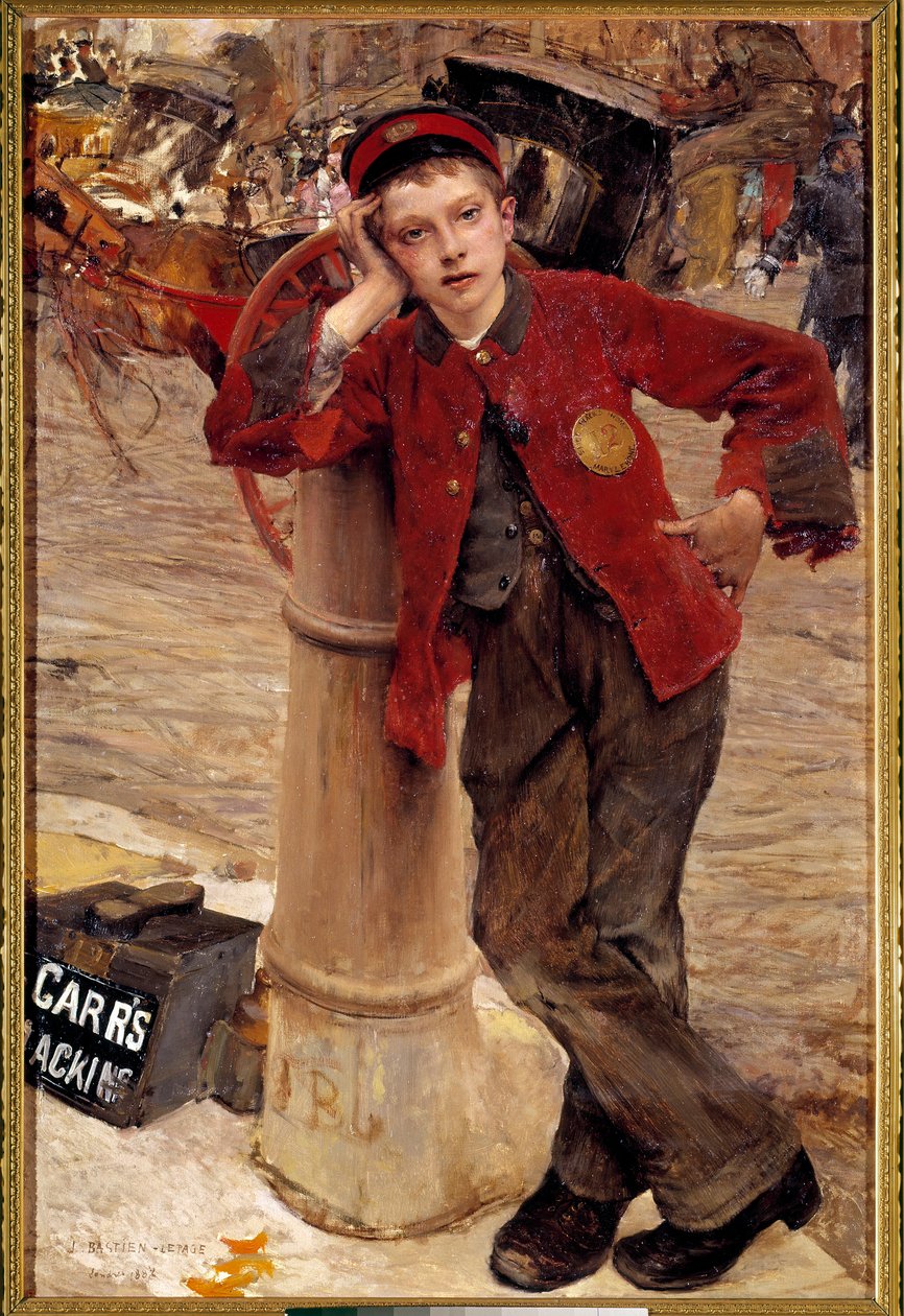 Obraz The Little English Shoe Shine Painting od Julese Bastiena Lepagea (1848-1884) 1882 Sun. 0,89x1,32 m Paříž, dekorativní umění od Jules Bastien Lepage