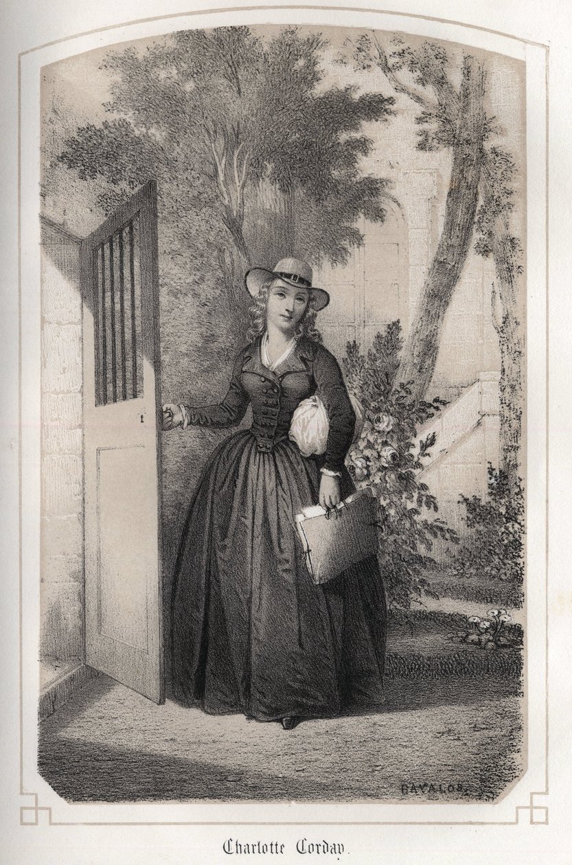Portrét Charlotte Corday (1768 - 1793). v ““Proslulé ženy Francie”” od hraběnky DROHOJOWSKÉ. UKÁZKY DRUTS MM JULES A BAYALOS. kolem roku 1850. od Jules and Bayalos Aime de David