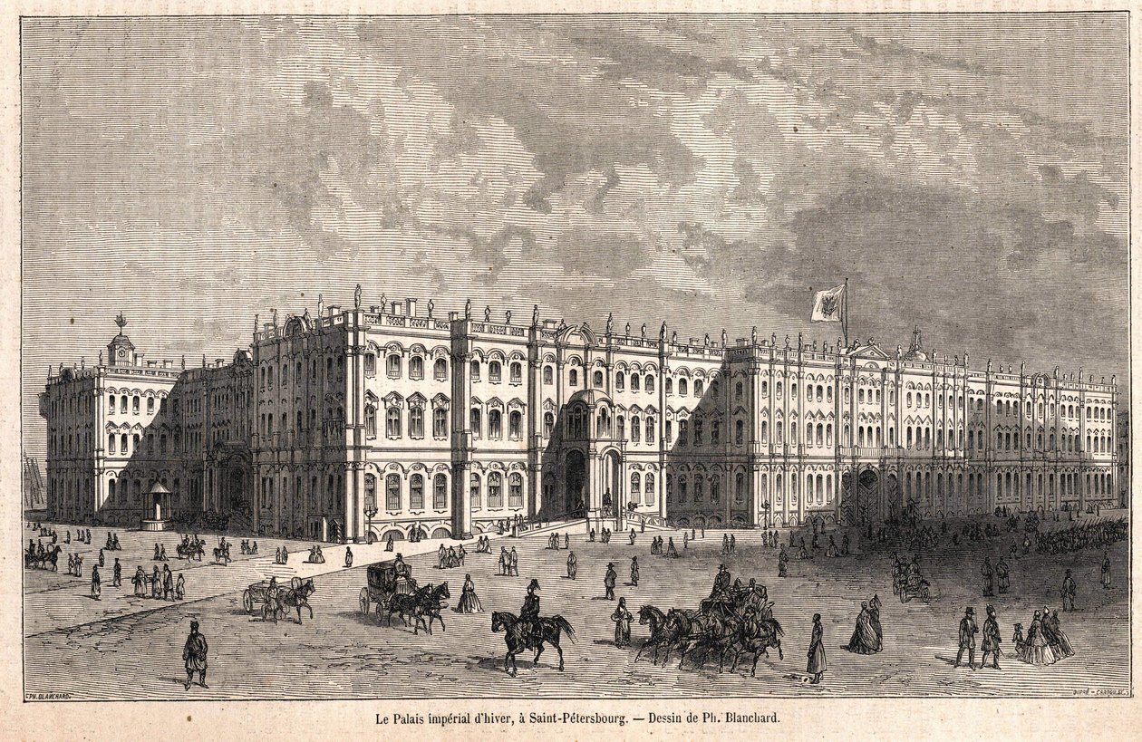 Zimní císařský palác v Petrohradě. Kresba Blanchard od Jules Blanchard