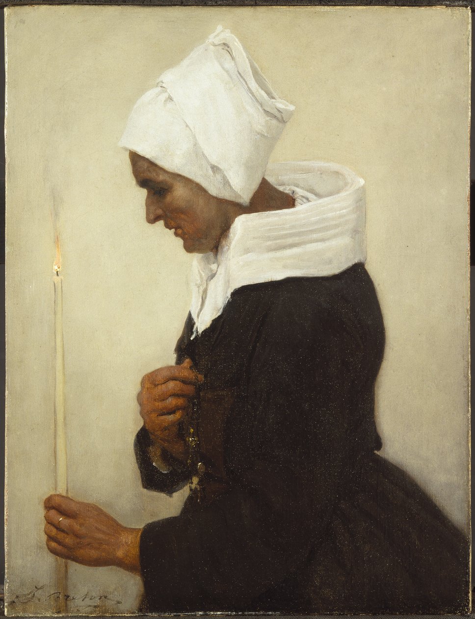 Bretaňská rolnická žena držící Taper, c.1869 od Jules Breton