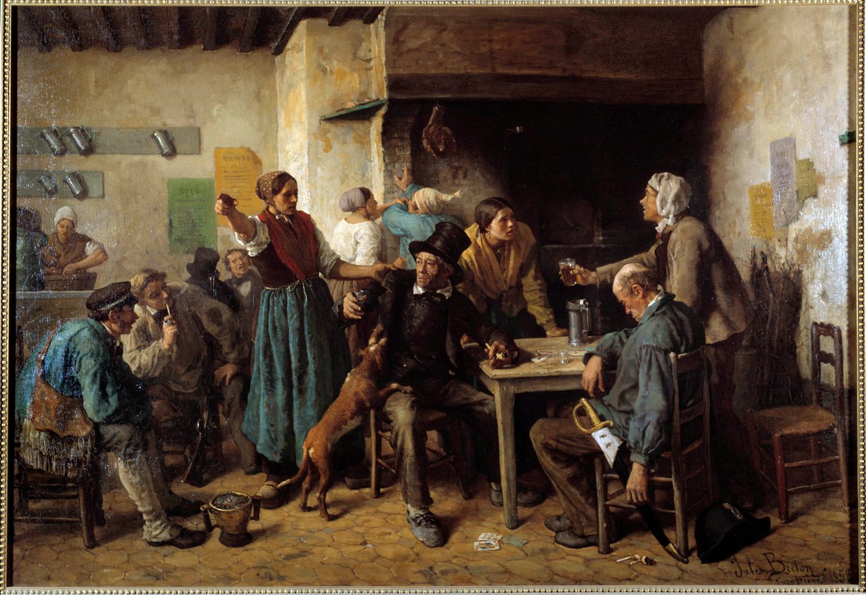 Maanantai. Asiakkaat majatalon pöydässä od Jules Breton