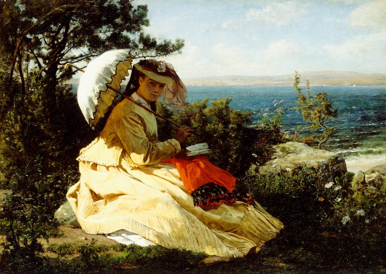 Žena se slunečníkem; Zátoka Douarnenez, 1871 od Jules Breton